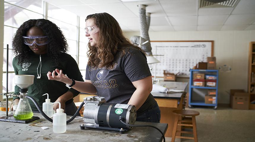 Students in a lab doing research